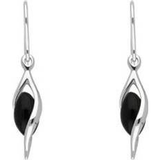 Earrings C W Sellors Sterling Silver Whitby Jet Twisted Drop Earrings - Silver