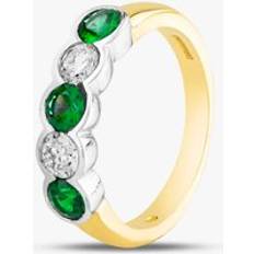 Green Rings T.H.Baker Yellow Gold Brilliant Cut Emerald & Diamond Five Stone Ring - Green