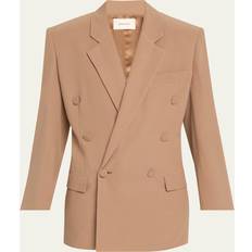 Silk Blazers Saint Laurent Double-Breasted Silk Wrap Blazer - Coffee Bei