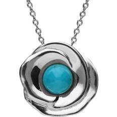 Turquoise Necklaces C W Sellors Sterling Silver Turquoise Stone Rose Necklace - Silver