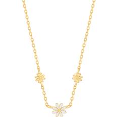 Triple Flower Enamel Necklace - White