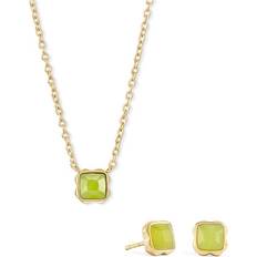 Green Jewellery Sets Coeur de Lion Semi-Precious Stone Pendant Necklace and Stud Earring Set - Gold