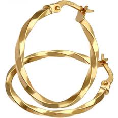 9ct Yellow Gold Twisted Hoop Earrings - One Size