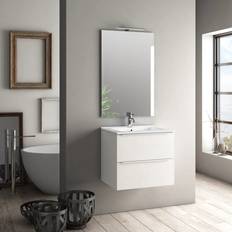 Mobiletti con Specchio per Bagno Mobile Bagno 60cm Sospeso Con 2 Cassetti e Specchio con Lampada LED