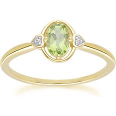 Peridot Jewellery Gemondo Classic Oval Peridot & Diamond Heart Ring - 9ct Yellow Gold