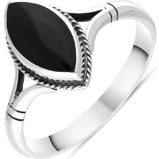 Rings C W Sellors Sterling Silver Whitby Jet Marquise Shaped Rope Detail Ring
