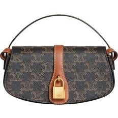 Celine Bags Celine Triomphe Canvas and Calfskin Clutch On Strap - Gold Tone