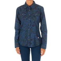 Leather - Women Shirts Met Long Sleeve Denim Shirt - Blue
