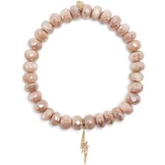 14kt Yellow Gold Lightning Bolt Charm Bracelet - Moon Stone