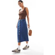 Vero Moda Women Skirts Vero Moda Button Front Midi Denim Skirt - Dark Blue Wash