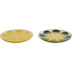 Grøn Tallerkensæt Home ESPRIT Flad Plade Gul Grøn Stentøj Citron 22.5 x 22.5 x 2.5 cm Tallerkensæt