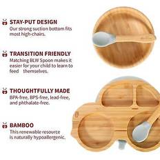 Machine Washable Plates & Bowls Vinsani Bamboo Car Plate Bowl & Spoon Set