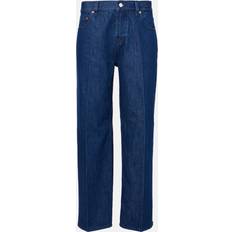 Leather Jeans Gucci Leather-Trimmed Straight Jeans - Blue