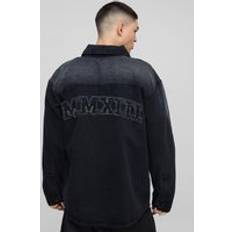 Black - Denim Shirts boohooMAN Oversized Acid Wash Applique Denim Shirt - Black