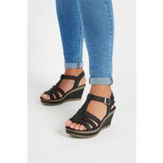 Yours Faux Leather Tbar Wedge Sandals - Black