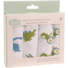 Blue Wipes & Washcloths Ziggle Baby Cotton Muslin Washcloths 4 Pack Blue Dinosaurs & Tractor