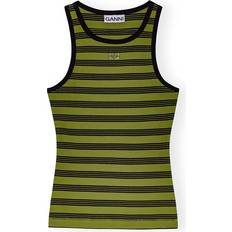 Ganni Linnen Ganni Striped Soft Cotton Rib Tank Top - Golden Cypress