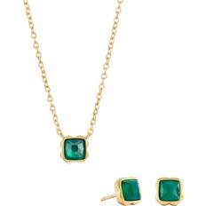 Green Jewellery Sets Coeur de Lion Semi-Precious Stone Pendant Necklace and Stud Earring Set - Gold