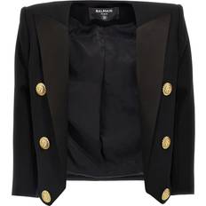 Balmain Dame Blazere Balmain Kort Korn De Poudre Kant-Til-Kant Jakke - Sort