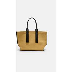 Strå Handväskor Stradivarius Stor Shoppingväska I Raffia Kontrastsömmar - Naturlig