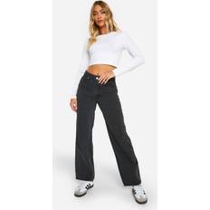 boohoo Womens Basics High Waisted Boyfriend Jeans - Washed Black