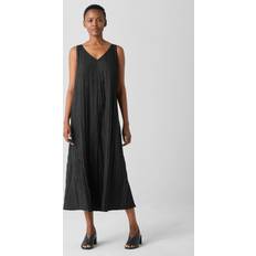 Eileen Fisher Crushed Silk Midi Dress - Black