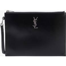 Black - Men Clutches Saint Laurent Clutch For Tablet With Metal Monogram - Black