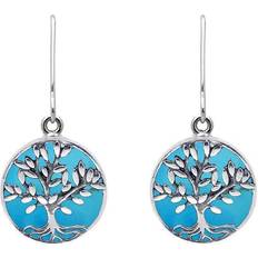 Turquoise Earrings C W Sellors Sterling Silver Turquoise Round Large Tree of Life Leaves Drop Earrings