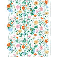 Marimekko Fabrics Marimekko Perennial Cotton Fabric White-Green-Beige-Light Pink Fabrics Green, Beige, White, Pink