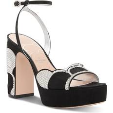 Valentino Garavani Dame Sandaler Valentino Garavani Bowow Platform Sandal In Moiré Fabric With Crystals - Black/Silver