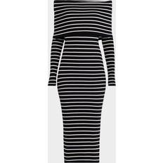 Merino Wool Dresses A.L.C. Evelyn Stripe Off-The-Shoulder Midi Dress - Midnightw