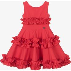 Monnalisa Girls Red Cotton Frill Dress - Red