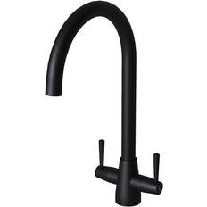 Liquida LU408MB Swivel Spout Swan Neck Twin Lever Black Kitchen Mixer Tap