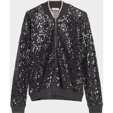 Linen Cardigans Brunello Cucinelli Paillette Net Knit Zip Bomber Cardigan - Navy