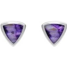 Jewellery C W Sellors Sterling Silver Blue John Small Curved Triangle Stud Earrings - Silver