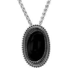 Jewellery C W Sellors Sterling Silver Whitby Jet Ridged Oval Stone Necklace - Silver