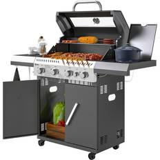 Grillar OutSunny Gasgrill 12 KW Grillwagen inkl 5 Brenner Seitenkocher Rolle