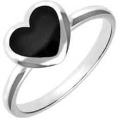Jewellery C W Sellors Sterling Silver Whitby Jet Heart Ring
