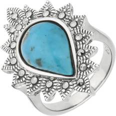 Turquoise Rings C W Sellors Sterling Silver Turquoise Marcasite Pear Bead Edge Ring - Silver