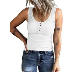Kinlonsair Women's Sleeveless Henley Tank Tops - White