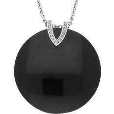 Platinum Necklaces C W Sellors Platinum Diamond Whitby Jet V Top Large Disc Necklace - Platinum