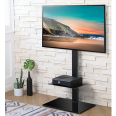 Fitueyes Height Adjustable Black Floor TV Stand for TVs up to 60 65 with Swivel Mount
