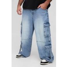 Herr - Oversize Jeans boohooMAN Mens Light Wash Plus Multi Pocket Baggy Cargo Jeans