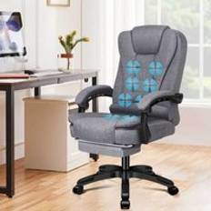 ELFORDSON 8-Point Massage Gaming Heat Function Fabric Grey Office Chair