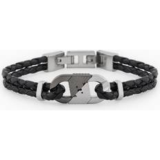 Emporio Armani Women Bracelets Emporio Armani Two-Tone Bar ID Leather Bracelet - Black