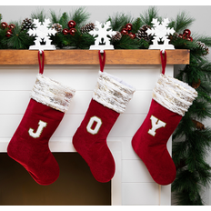 Stockings Velvet JOY Christmas Stockings 20 Red Set of 3 Stocking