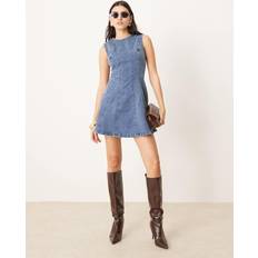 Abercrombie & Fitch Midi Dresses Abercrombie & Fitch High Neck Fit Flare Panelled Mini Dress Navy