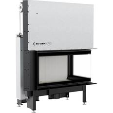 Fireplaces Kratki Steel Fireplace NADIA Right 14 kW Ø 200 Lift-up Self Closing Door Black