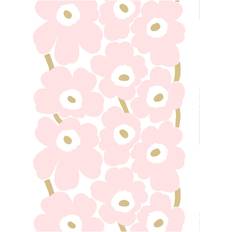 Marimekko Unikko Satin Fabric White-Light Pink-Gold Fabrics Gold, Pink, White