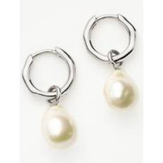 Missoma White Gold Earrings Missoma Fine Baroque Pearl Organic Hoop Earrings - White Gold/Pearl